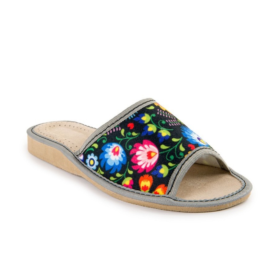 Kapcie damskie R.36 filcowe klapki folk lekkie i wygodne odsłonięte KD-04-NB-36