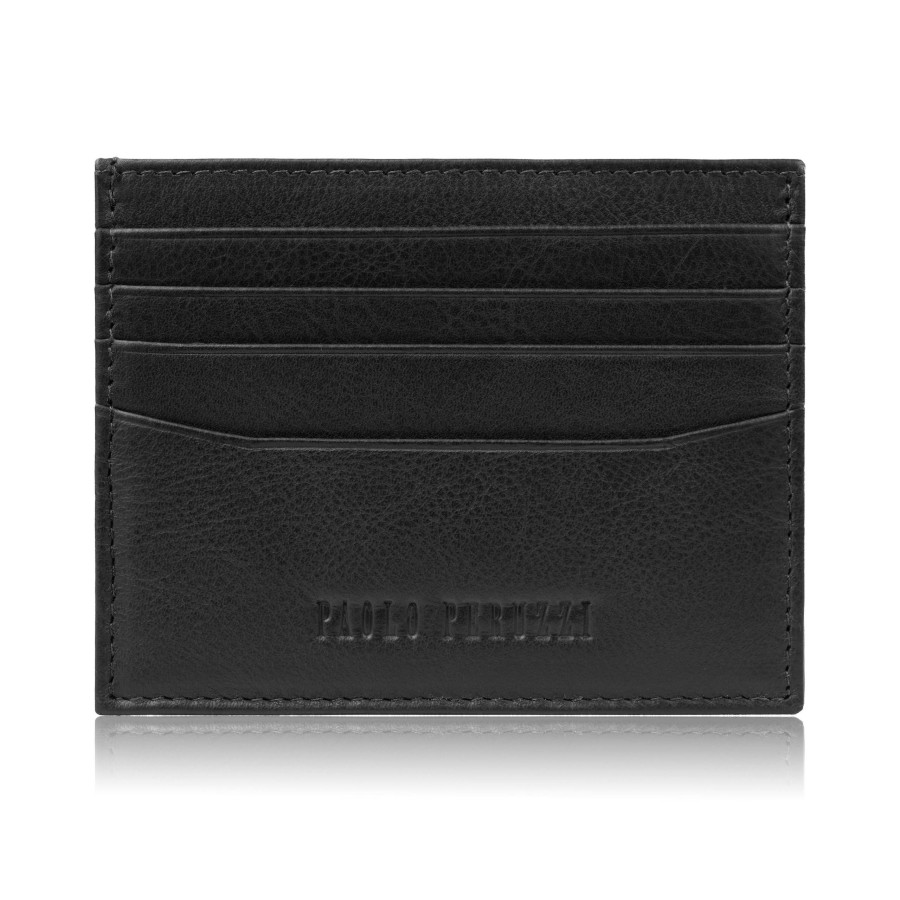 Etui na karty kredytowe skórzane praktyczne etui RFID czarne z wycięciem Paolo Peruzzi AY-16-BL