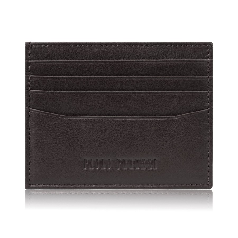 Leather credit card case with RFID classic brown with cutout Paolo Peruzzi AY-16-BR