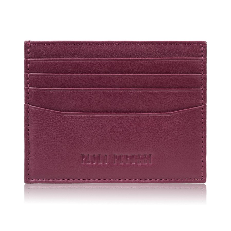 Leather practical card and business card case with RFID protection red Paolo Peruzzi AY-16-RD