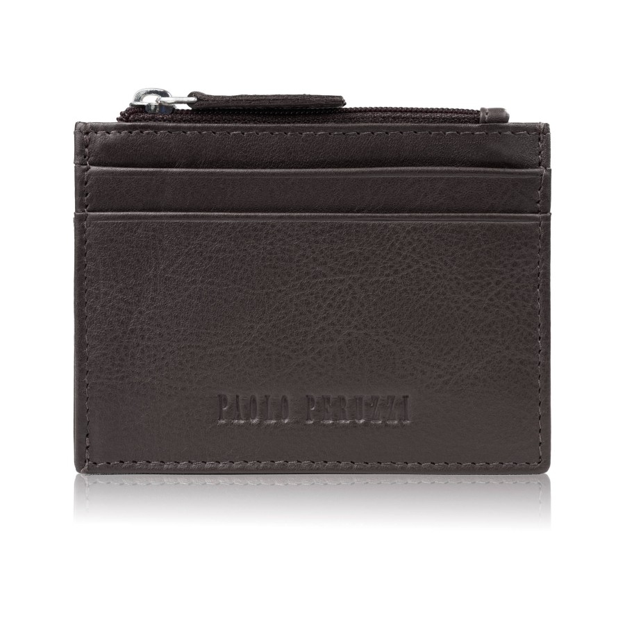 Natural leather card case with RFID zipper pocket brown Paolo Peruzzi AY-17-BR