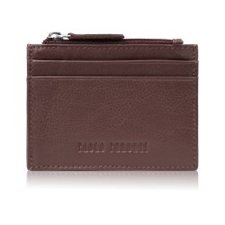 Кожен калъф за карти с RFID джоб с цип в цвят коняк Paolo Peruzzi AY-17-CG