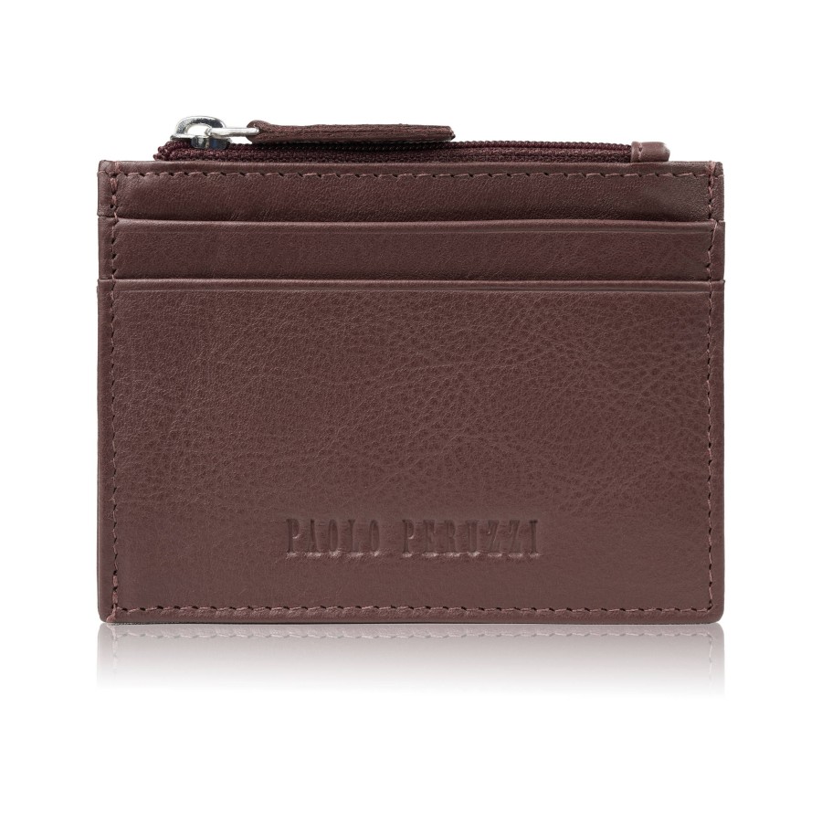 Leather card case with RFID zipper pocket cognac Paolo Peruzzi AY-17-CG