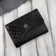 Дамски портфейл от естествена кожа, малък, черен крокодил, с хоризонтална ориентация и RFID защита Paolo Peruzzi T-135-BL