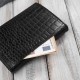 Дамски портфейл от естествена кожа, малък, черен крокодил, с хоризонтална ориентация и RFID защита Paolo Peruzzi T-135-BL