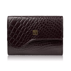 Portfel damski skórzany mały brązowy croco w orientacji poziomej z ochroną RFID Paolo Peruzzi T-135-BR
