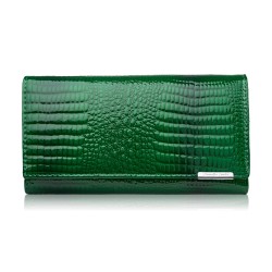 Dámská kožená peněženka lakovaná zelená s reliéfem Croco SP-16-CGRN