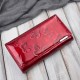 Дамски кожен портфейл голям червен лакиран с рисунка на пеперуда SP-19-RD