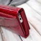 Дамски кожен портфейл голям червен лакиран с рисунка на пеперуда SP-19-RD