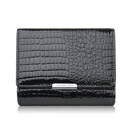 Portfel damski skórzany mały czarny lakierowany croco z ochroną RFID SP-23-CBL