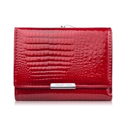 Portfel damski skórzany mały elegancki czerwony lakierowany croco SP-23-CRD
