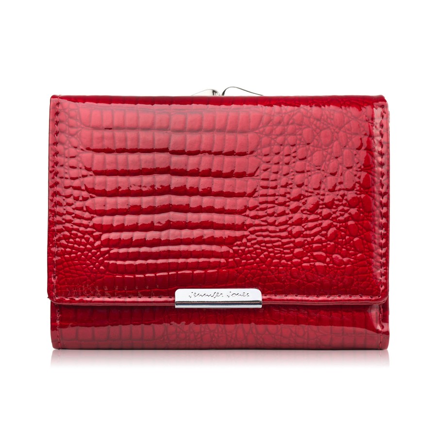 Women's leather wallet small black lacquered croco with RFID protection SP-23-CBL