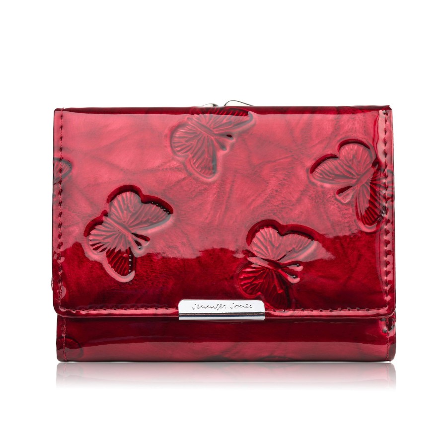 Portofel mic pentru femei din piele lăcuită cu fluture în relief roșu SP-23-RD