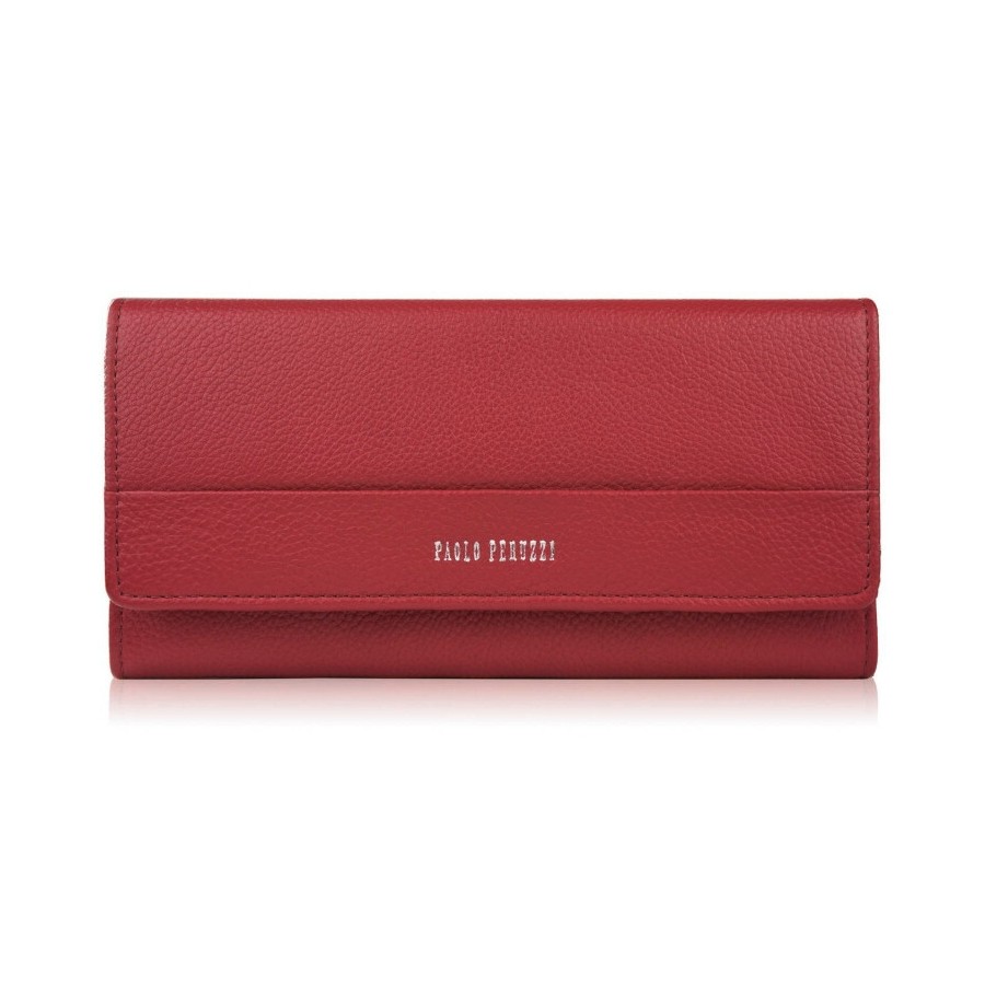 Portfel damski skórzany czerwony duży w orientacji pozioma z RFID Paolo Peruzzi AL-01-RD