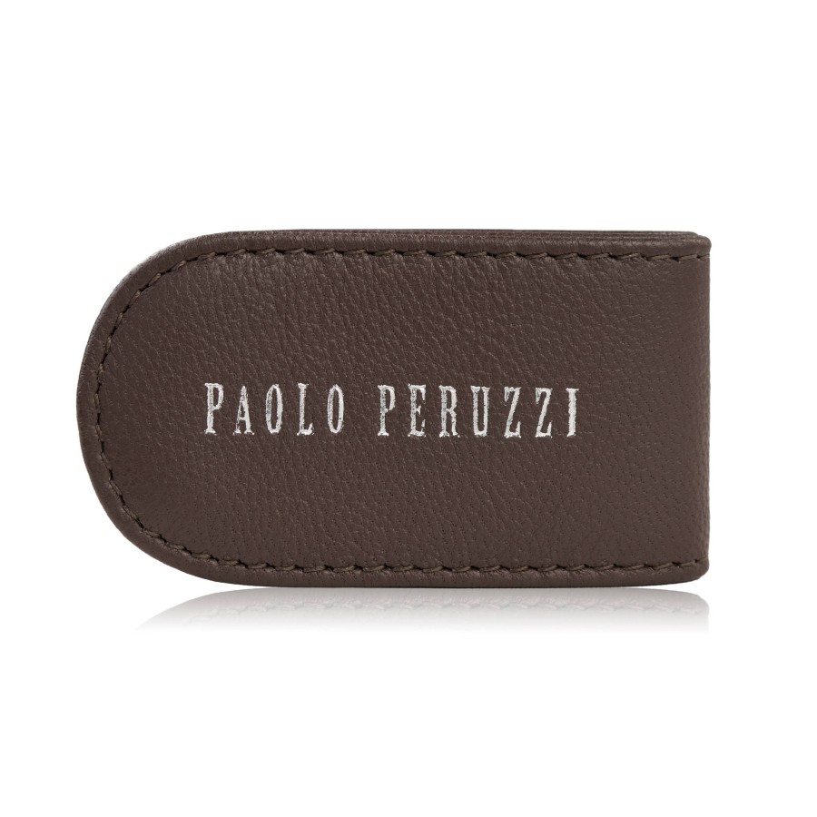 Leather magnetic bill clip elegant brown Paolo Peruzzi KV-07-BR