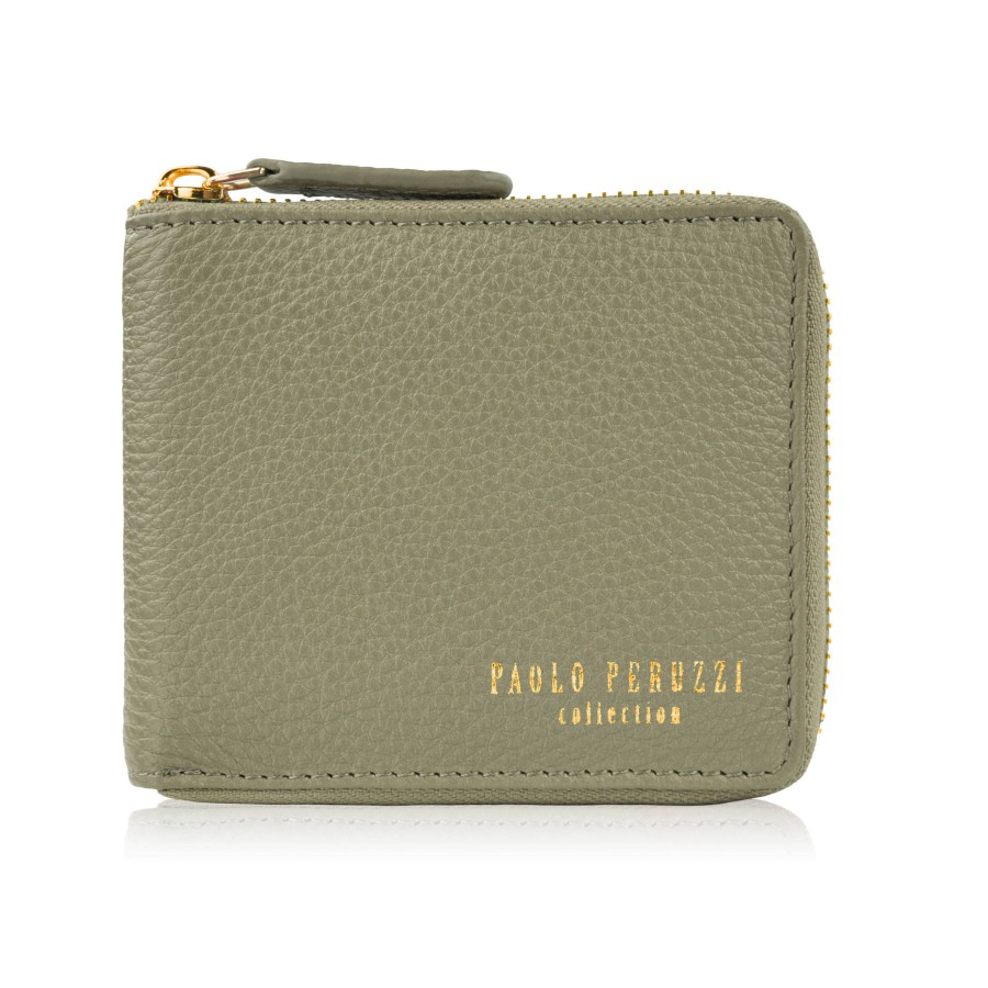 Women's leather wallet small green in horizontal orientation with RFID Paolo Peruzzi KV-04-GR