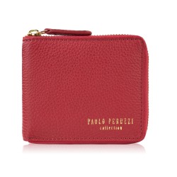 Women's leather wallet small red in horizontal orientation with RFID Paolo Peruzzi KV-04-RD