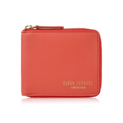 Women's leather wallet small orange in horizontal orientation with RFID Paolo Peruzzi KV-04-OR