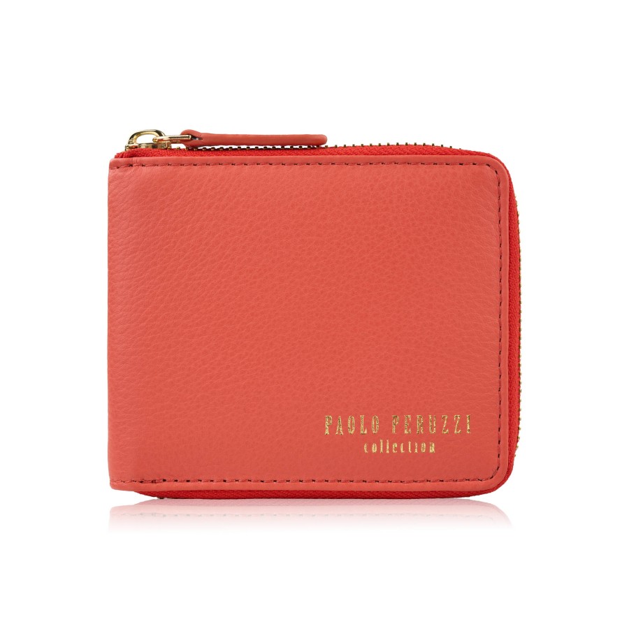 Women's leather wallet small orange in horizontal orientation with RFID Paolo Peruzzi KV-04-OR