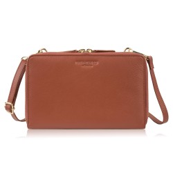 Women's small leather shoulder clutch handbag cognac Paolo Peruzzi KV-02-CG