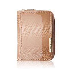 Portfel damski skórzany mini beżowy skóra naturalna lakierowana SP-18-RZBG