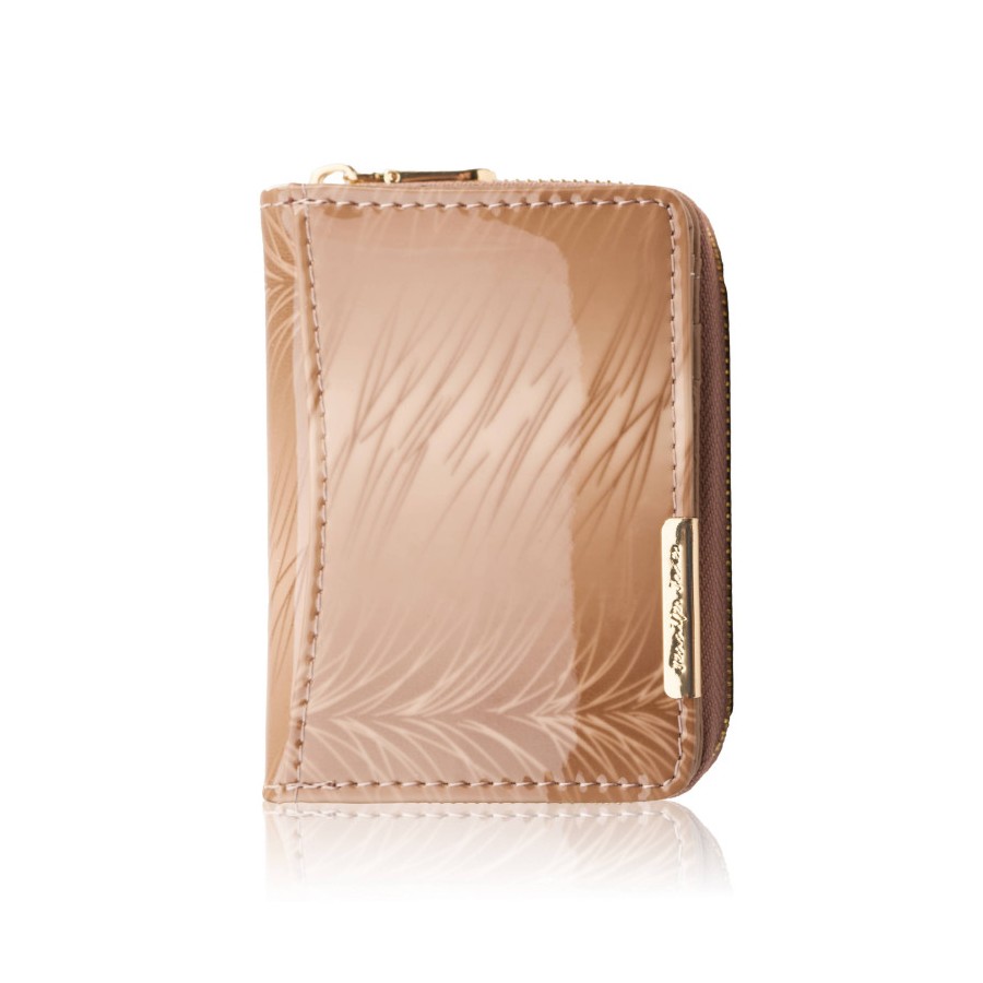 Portfel damski skórzany mini beżowy skóra naturalna lakierowana SP-18-RZBG