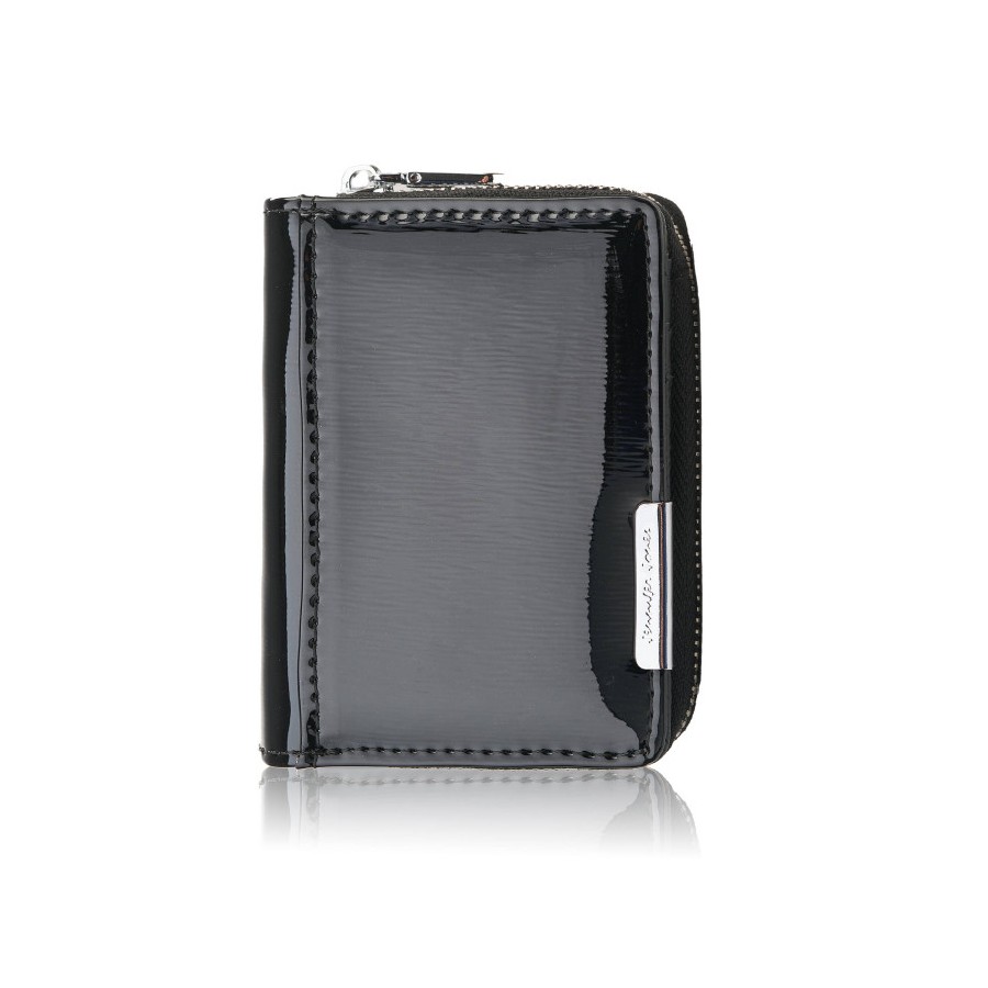 Women's mini leather wallet black patent leather SP-18-BL