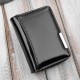 Women's mini leather wallet black patent leather SP-18-BL