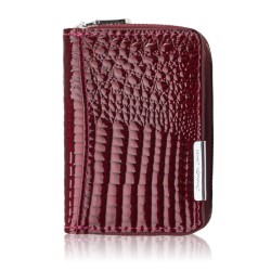 Women's mini burgundy leather wallet natural patent leather croco SP-18-CBGD