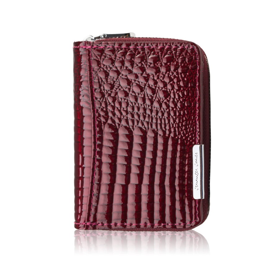Women's mini burgundy leather wallet natural patent leather croco SP-18-CBGD