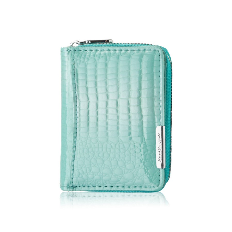 Portfel damski skórzany mini miętowy skóra naturalna lakierowana croco SP-18-CMN