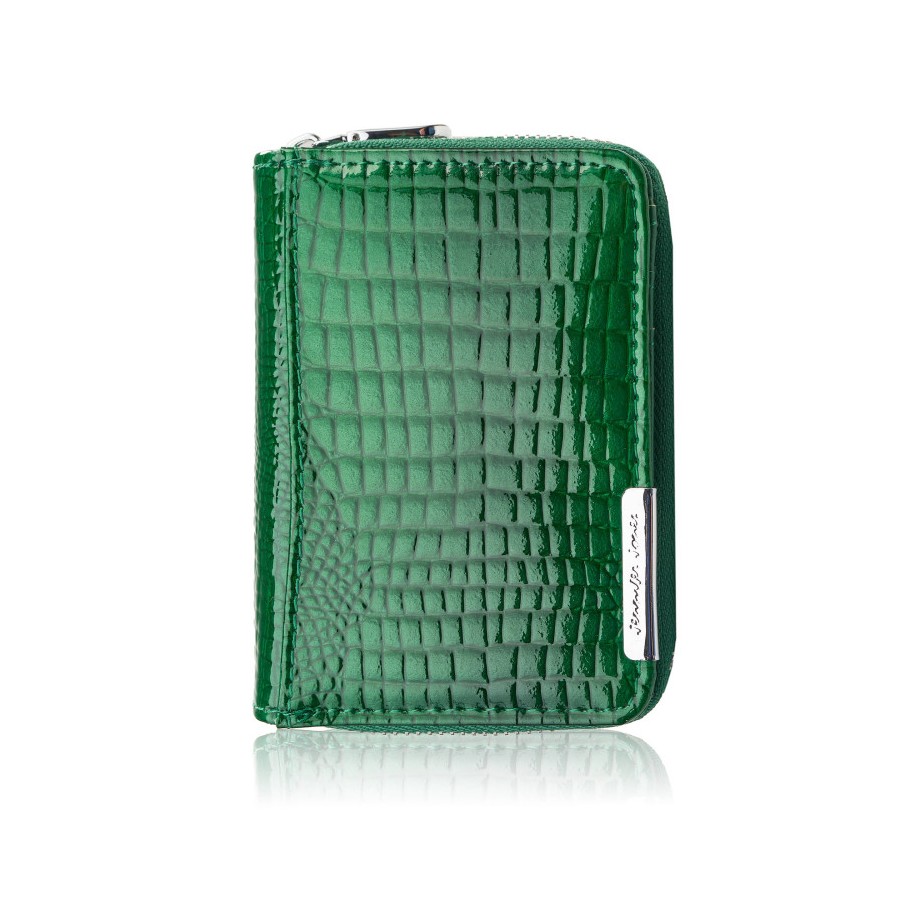 Portfel damski skórzany mini zielony skóra naturalna lakierowana croco SP-18-CGRN