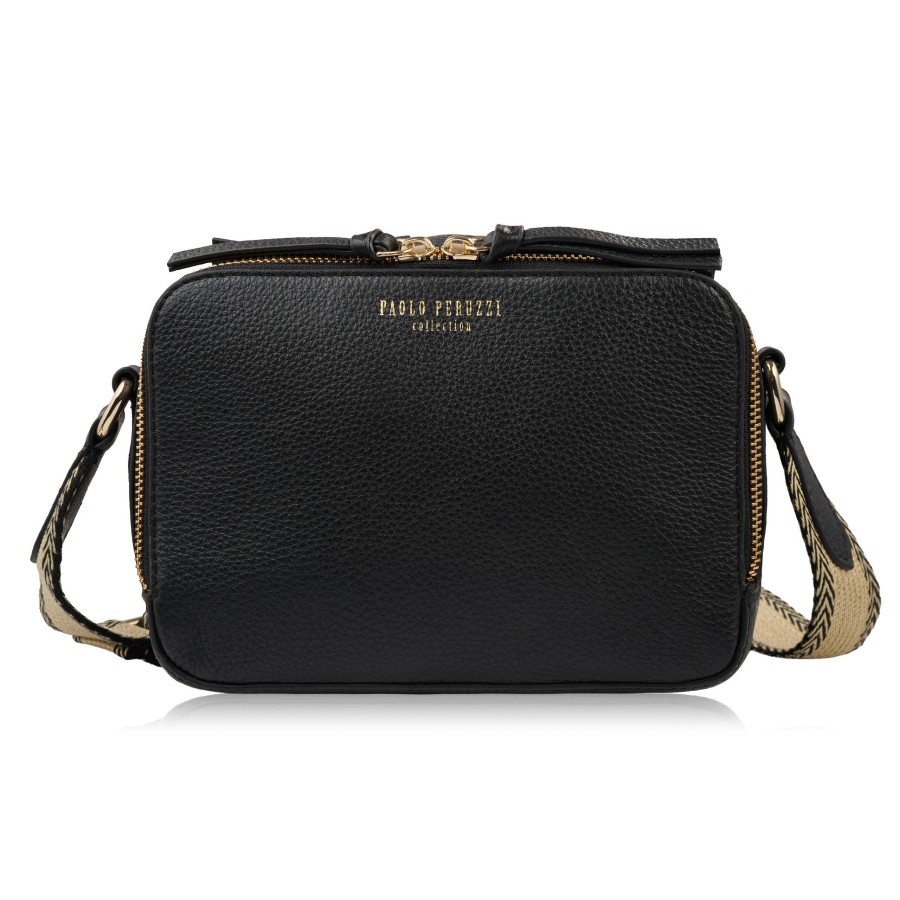 Women's leather shoulder bag postbag fashionable black Paolo Peruzzi KV-03-BL