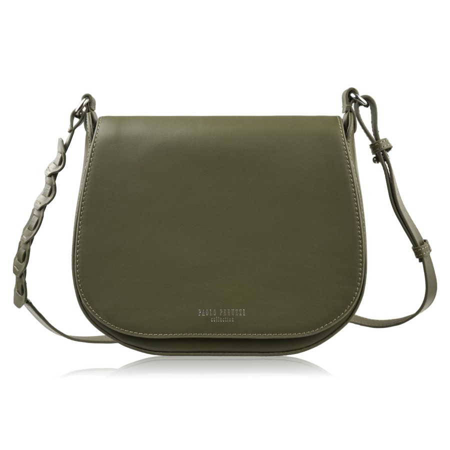 Women's full grain leather postbag fashionable olive Paolo Peruzzi KV-06-GR