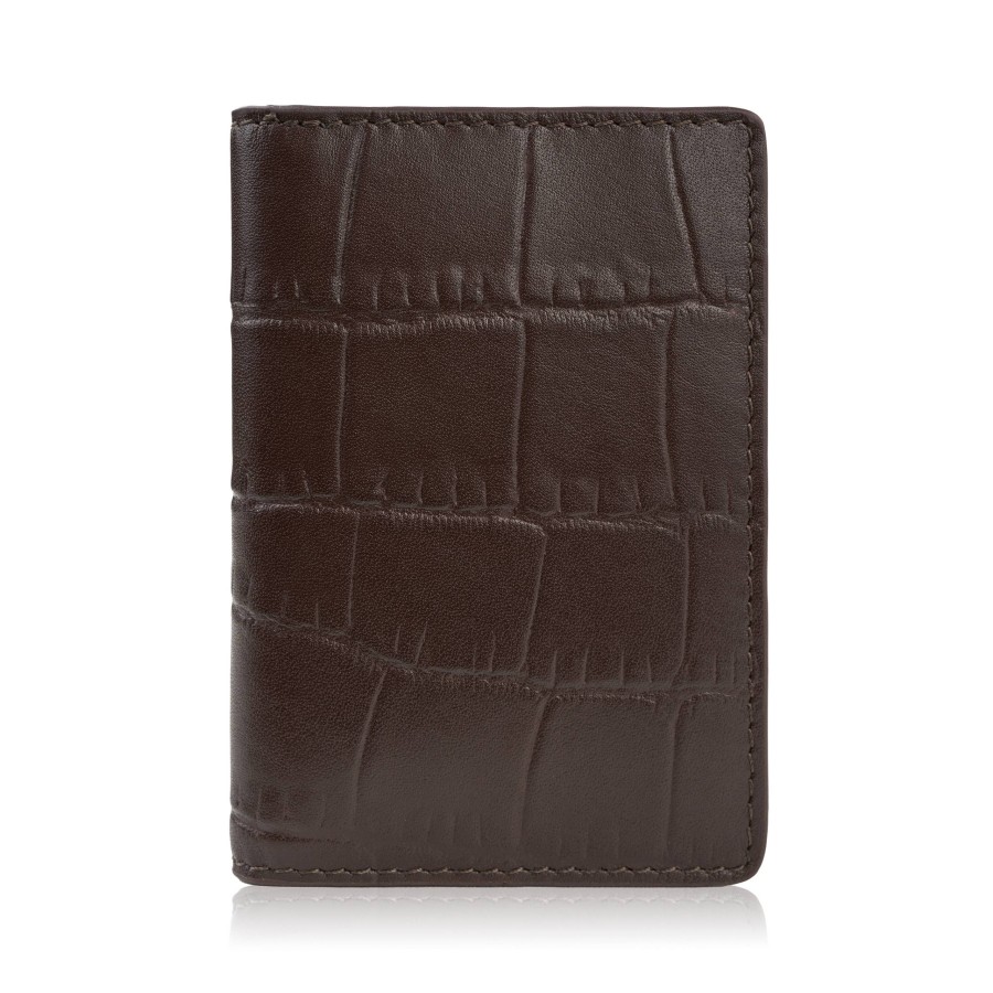 Etui na karty brązowe skórzane z tłoczeniem croco eleganckie RFID Paolo Peruzzi KV-05-CBR