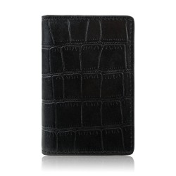 Etui na karty czarne skórzane z tłoczeniem croco eleganckie RFID Paolo Peruzzi KV-05-CBL
