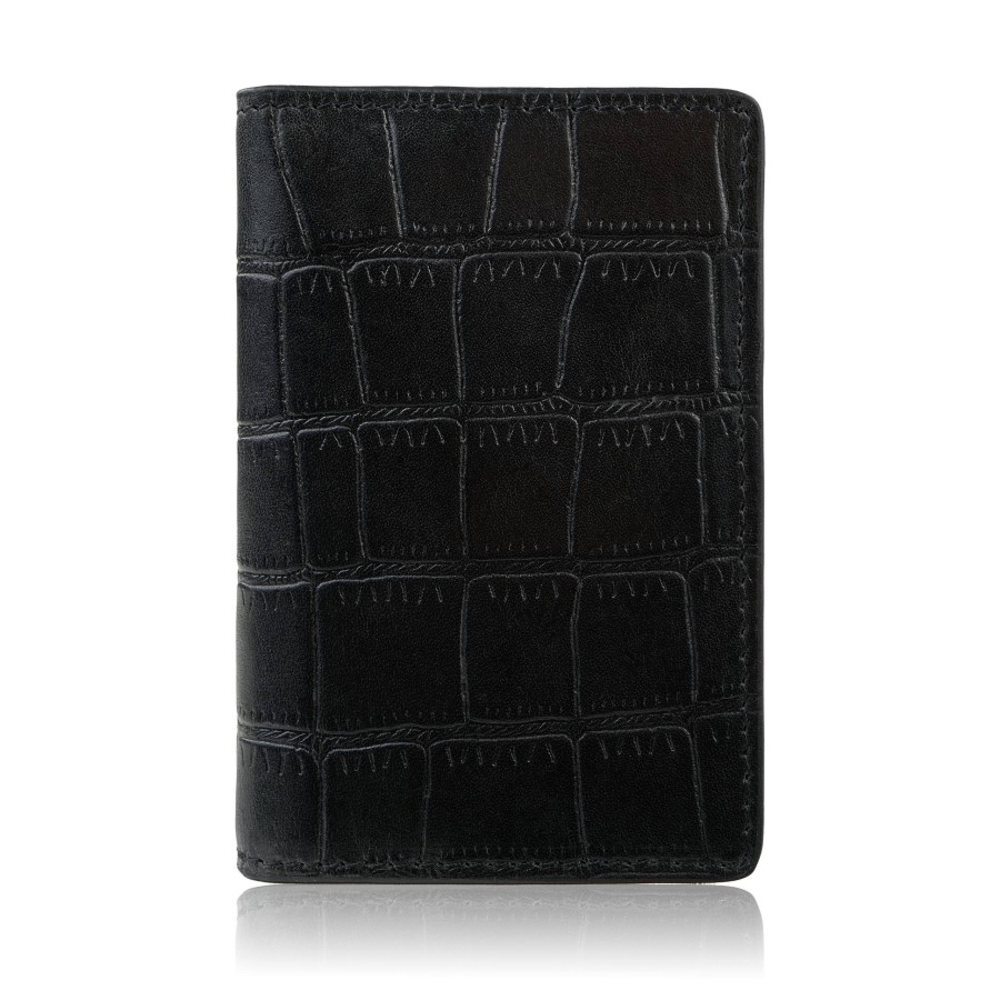 Etui na karty czarne skórzane z tłoczeniem croco eleganckie RFID Paolo Peruzzi KV-05-CBL