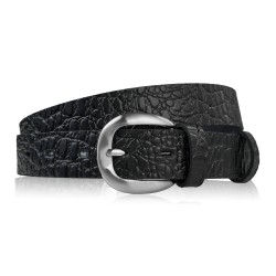 Pasek damski skórzany 110 cm do spodni wąski czarny croco srebrna klamra Paolo Peruzzi