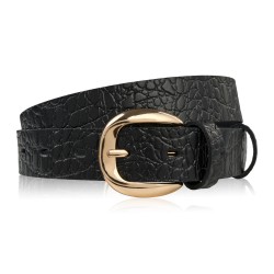 Pasek damski skórzany 90 cm do spodni wąski czarny croco złota klamra Paolo Peruzzi PG-12-CZBL-90