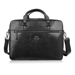 Men's leather shoulder bag for laptop A4 documents black roomy Paolo Peruzzi SL-08-BL