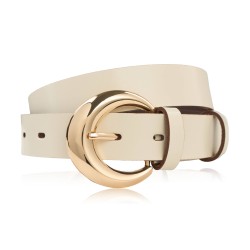 Women's leather belt 90 cm for pants narrow cream face gold buckle PG-13-ECRZ-90