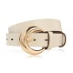 Women's leather belt 90 cm for pants narrow cream face gold buckle PG-13-ECRZ-90