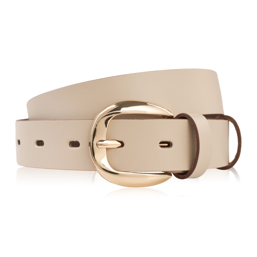 Pasek damski skórzany do spodni 100 cm wąski beżowy licowy złota klamra PG-14-BZ-100