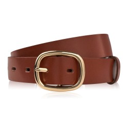 Pasek damski skórzany 100 cm do spodni brązowy licowy ze złotą klamrą PG-15-TCZ-100