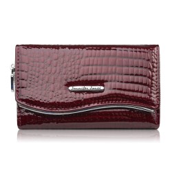 Portfel damski skórzany lakierowany z tłoczeniem croco burgundowy SP-24-CBGD