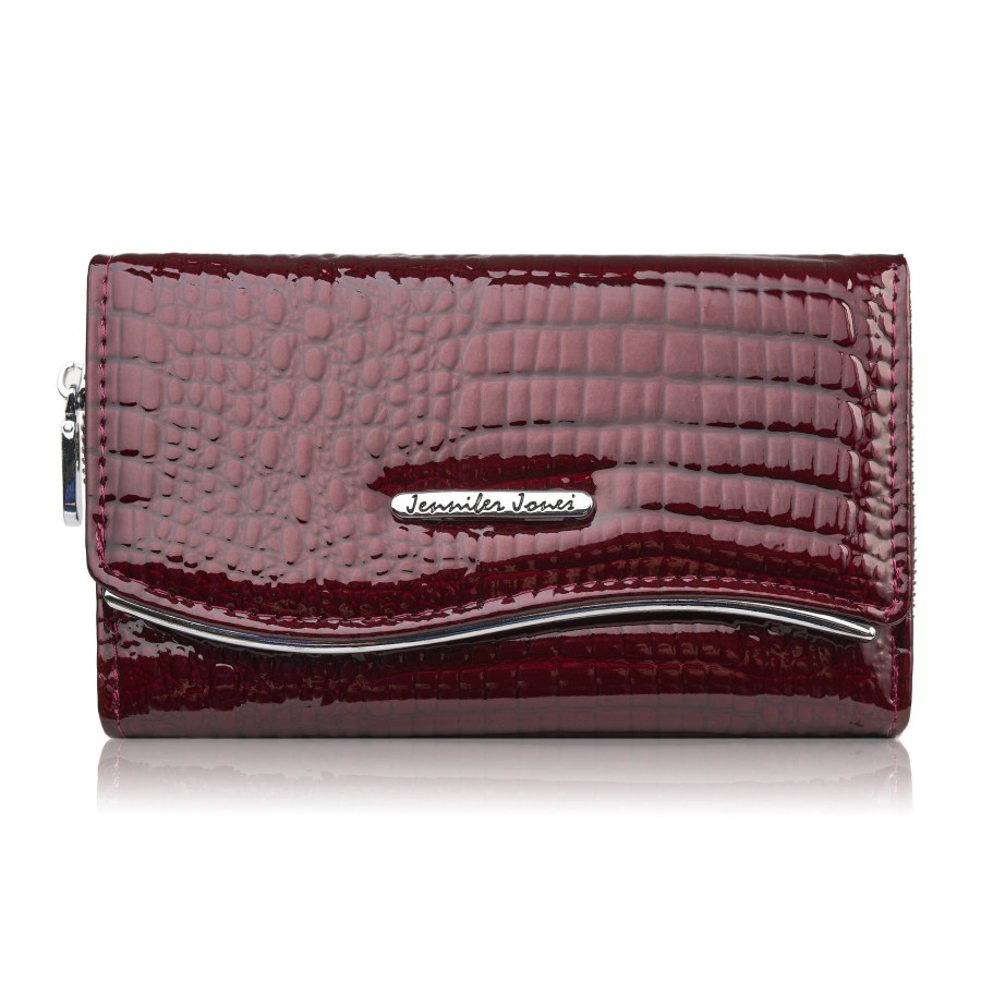 Portfel damski skórzany lakierowany z tłoczeniem croco burgundowy SP-24-CBGD