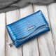 Portfel damski skórzany lakierowany z tłoczeniem croco niebieski SP-24-CDB