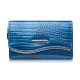 Portfel damski skórzany lakierowany z tłoczeniem croco niebieski SP-24-CDB