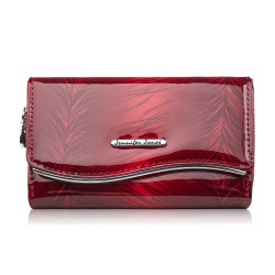 Portfel damski skórzany lakierowany z roślinnym wzorem czerwony SP-24-RD