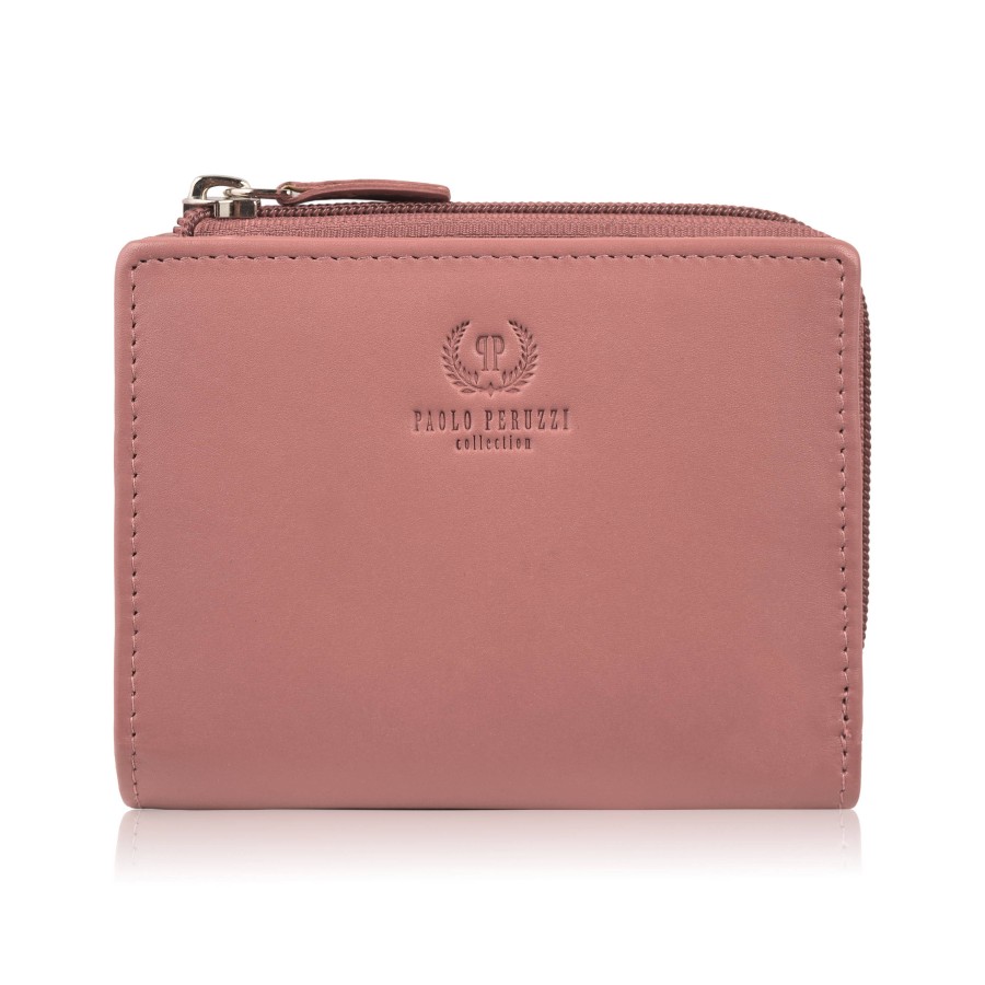 Women's leather wallet small pink pastel horizontal orientation with RFID Paolo Peruzzi SL-06-PI